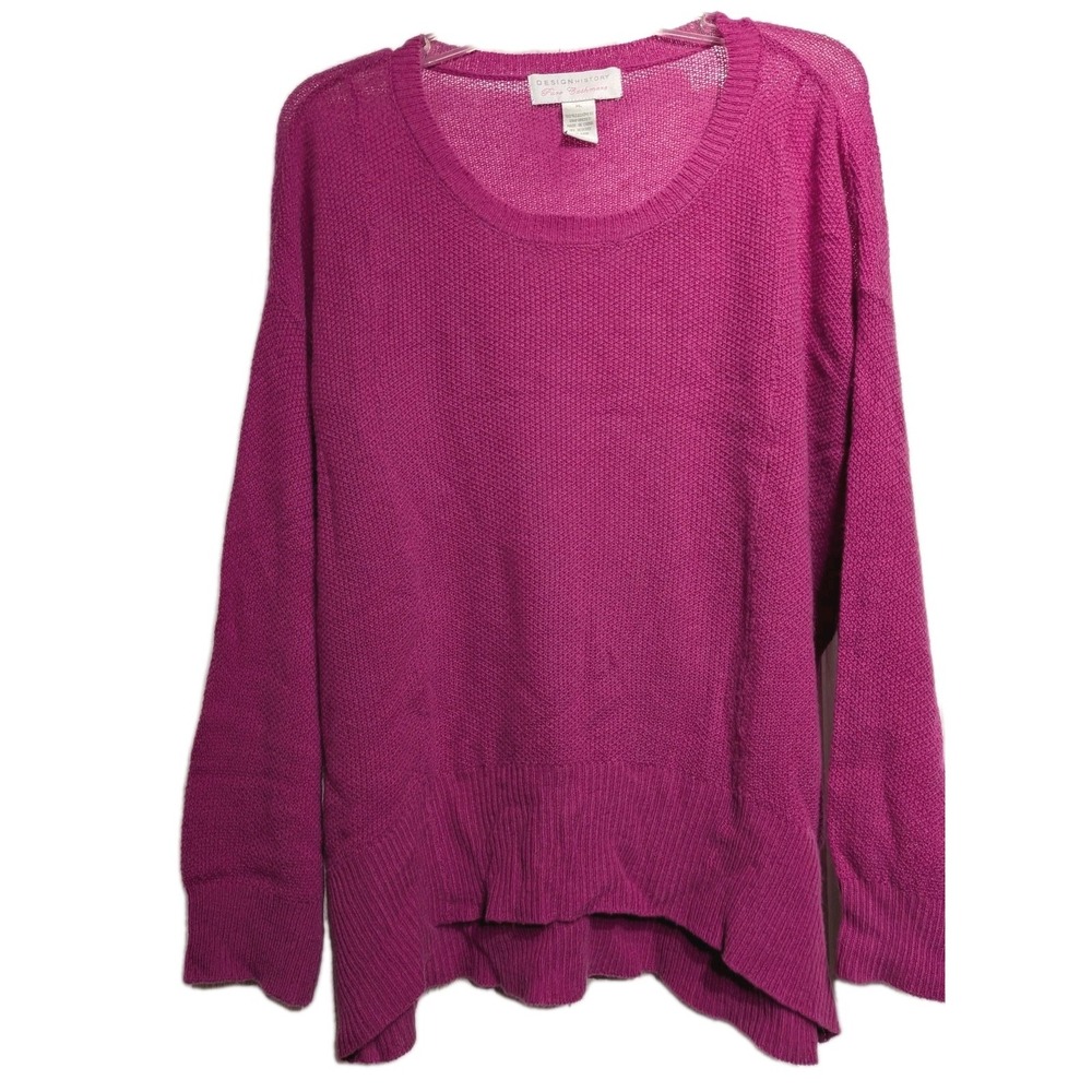 Design History Sweater Women XL Fuscia 100% Cashmere Waffle Knit Scoop Neck